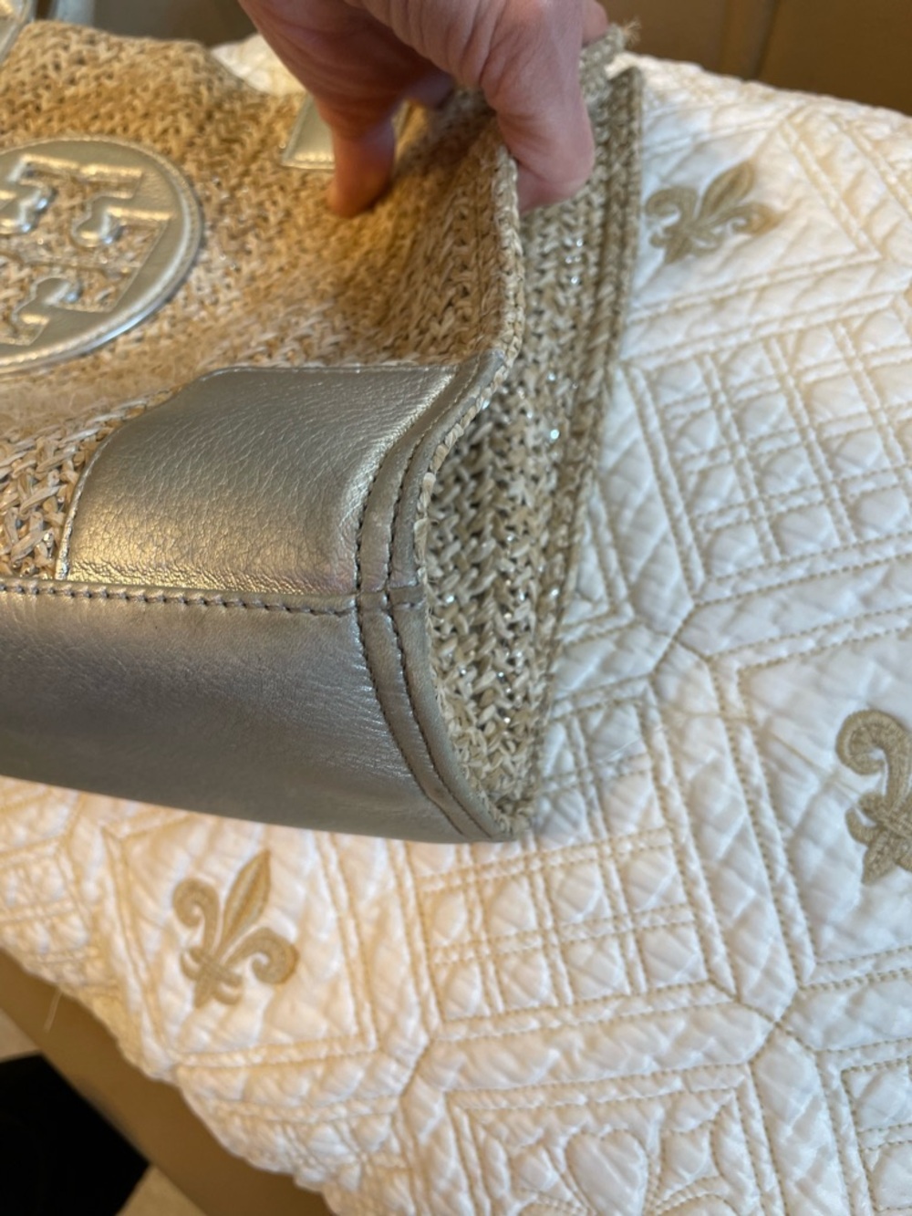 Tory Burch Straw Tote with Metallic silverTrim - Picture 8 of 9